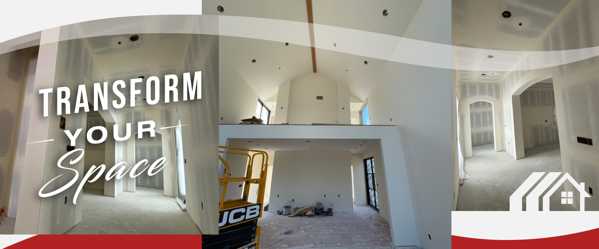Professional drywall services showcasing completed rooms and ongoing construction